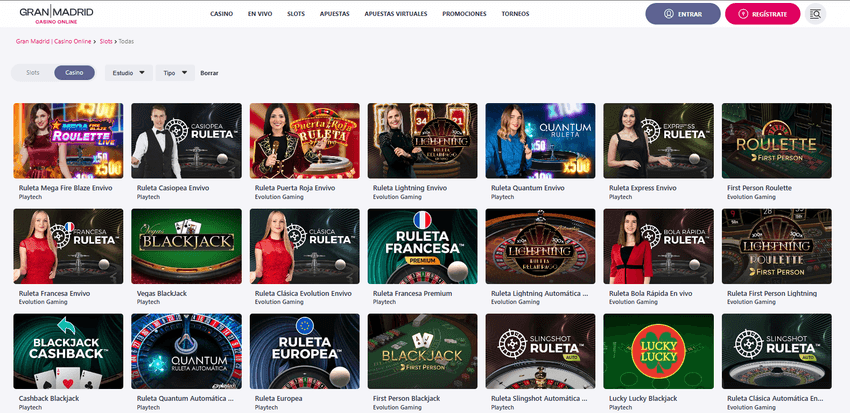 Juegos en vivo disponible en Gran Madrid Casino Online