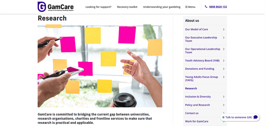 Research and Innovation – GamCare GamCare Research page