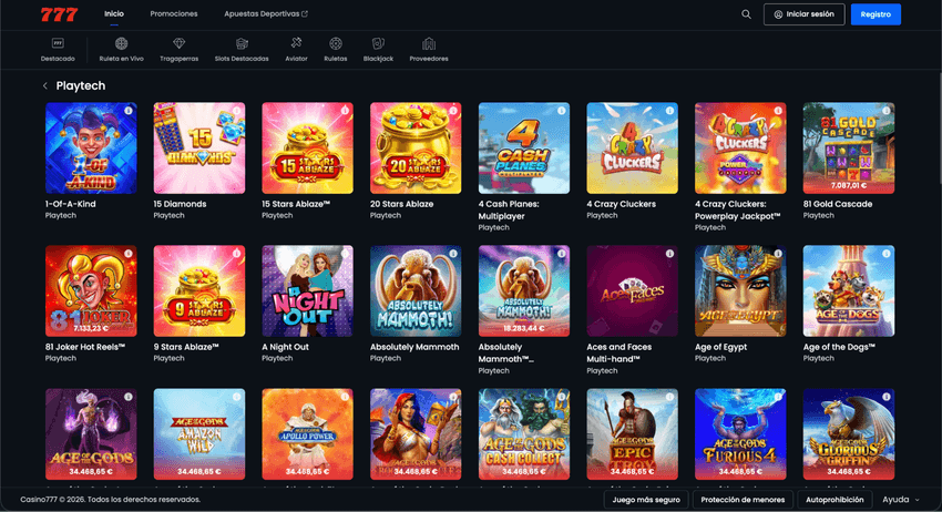Playtech en Casino777 Catálogo de juegos de Playtech en Casino777 España