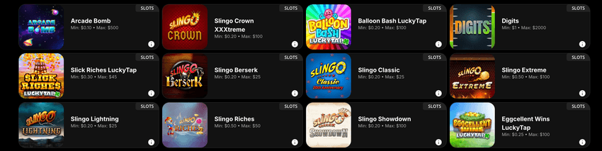 Golden Nugget Michigan Arcade & Slingo lobby Golden Nugget Michigan Arcade and Slingo games section