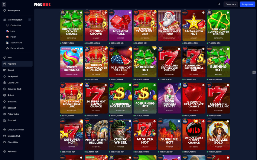 Biblioteca de jocuri NetBet cu sloturi populare și jackpot