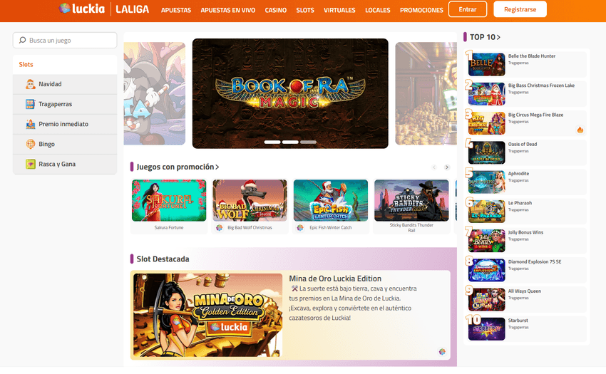 Página principal de slots y promociones en Luckia Casino