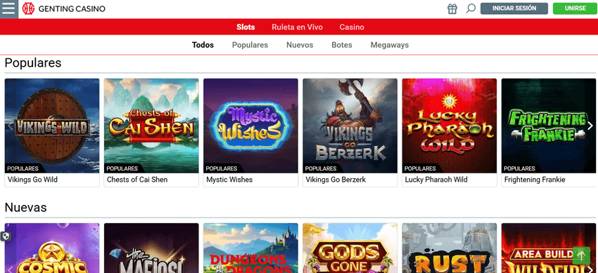 Catálogo de tragaperras de Genting Casino con juegos populares y nuevos
