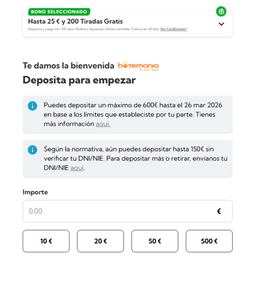Botemanía depósito dinero Depósito en Botemanía con límites y opciones de pago