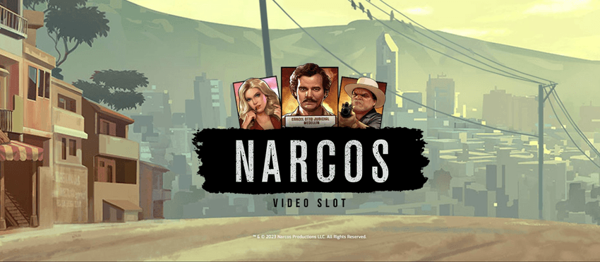 Narcos – NetEnt video slot Λογότυπο του φρουτακίου Narcos της NetEnt με τους βασικούς χαρακτήρες