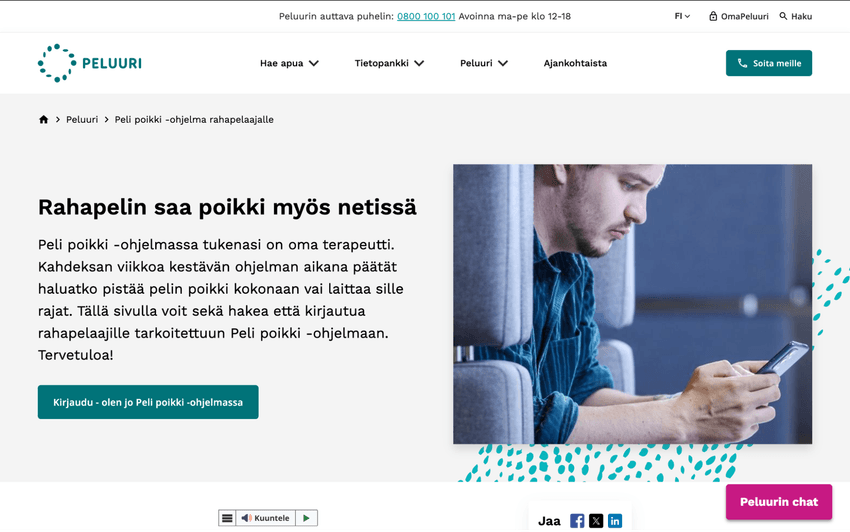 Peli poikki -ohjelman käyttöliittymä