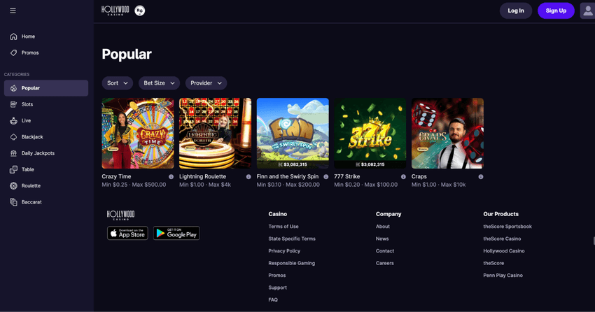 Hollywood Casino Michigan Popular Games Hollywood Casino Michigan game section showcasing popular slot machines, table games, and casino favorites.
