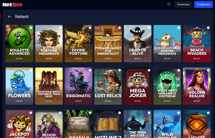 NetBet – catalog NetEnt Pagina NetEnt la NetBet cu Divine Fortune, Dead or Alive, Jumanji, Mega Joker și alte jocuri