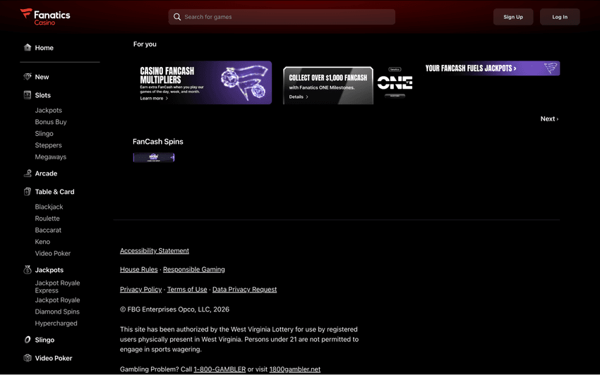 Fanatics Casino Rewards Program Fanatics Casino rewards section displaying loyalty benefits, points, and member perks