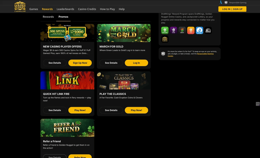 Golden Nugget Online Casino Promotions Golden Nugget Online Casino promotions page showcasing bonus offers, rewards, and special deals for players.