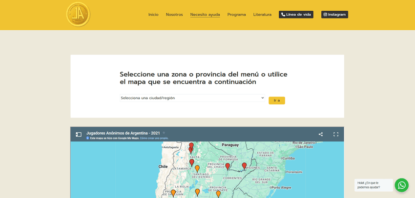Mapa de grupos y reuniones de Jugadores Anónimos en Argentina
