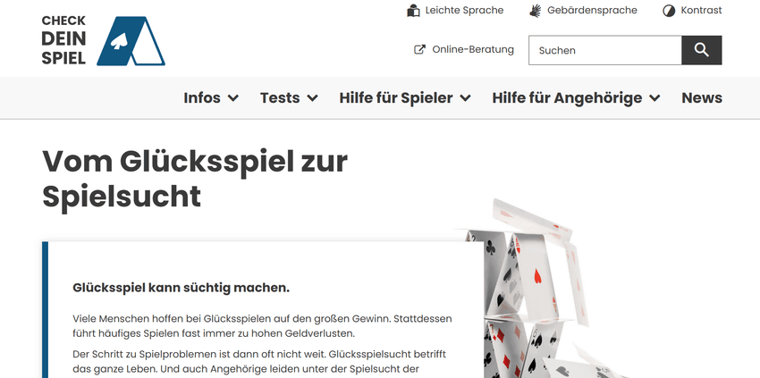 Informationen über Risiken und Entwicklung von Spielsucht