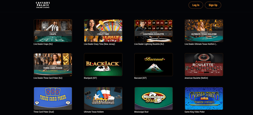 Caesars Palace MI table games screenshot Screenshot of Caesars Palace Online Casino Michigan table games section