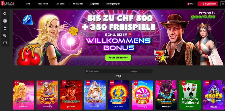Pasino Casino – Lizenziertes Online-Casino Schweiz Screenshot von der offiziellen, legalen Website von Pasino Casino mit Online-Casinospielen.