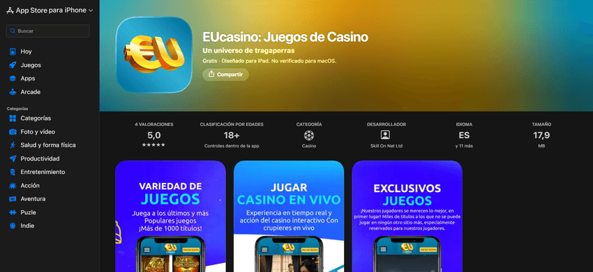 App de EUcasino para iPhone y iPad Aplicación EUcasino Juegos de Casino disponible en App Store para iPhone y iPad