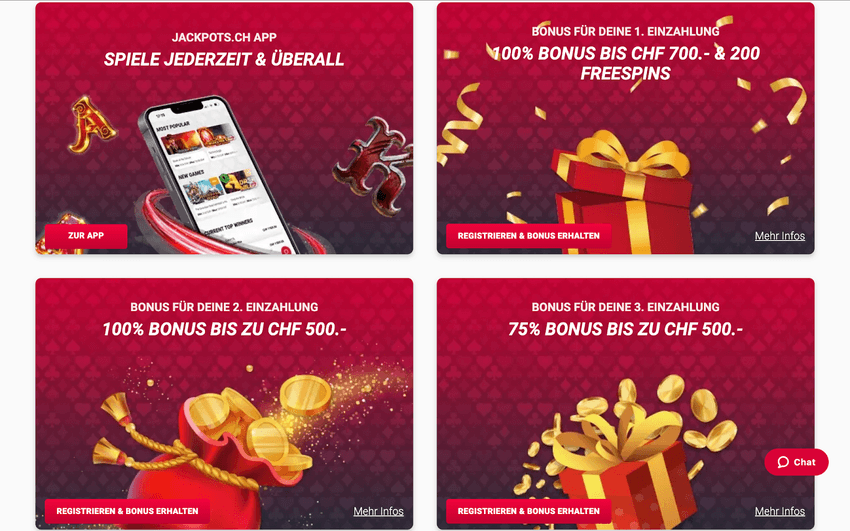 Jackpots.ch Einzahlungsbonus Jackpots.ch Casino Willkommensbonus