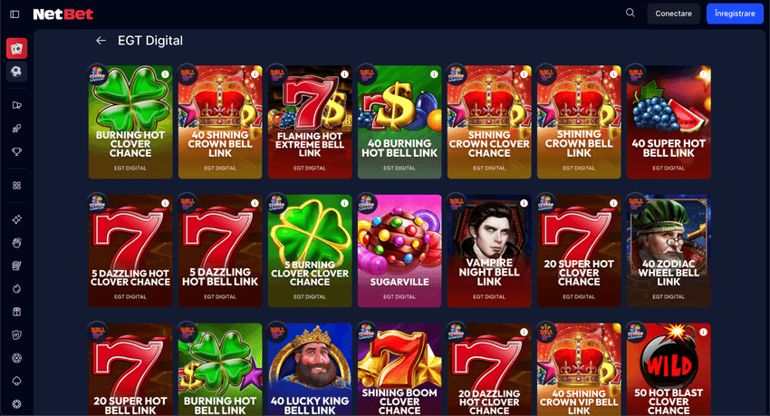 Selecția de jocuri EGT Digital și Bell Link disponibilă în cazinoul online NetBet România