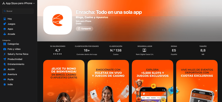 App de Enracha para iPhone Aplicación Enracha para iPhone disponible en la App Store