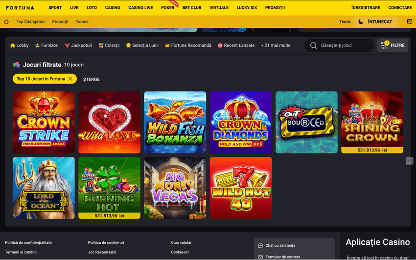 Sloturi Fortuna filtrate cu jocuri populare