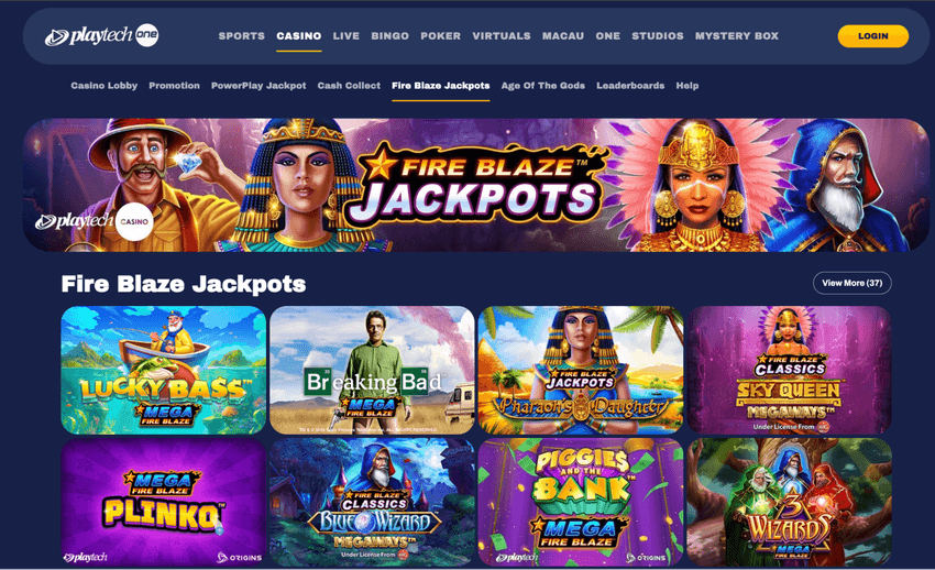 Playtech – jocuri Fire Blaze Jackpots Pagina Playtech Fire Blaze Jackpots cu Lucky Bass Mega, Breaking Bad și Pharaoh’s Daughter