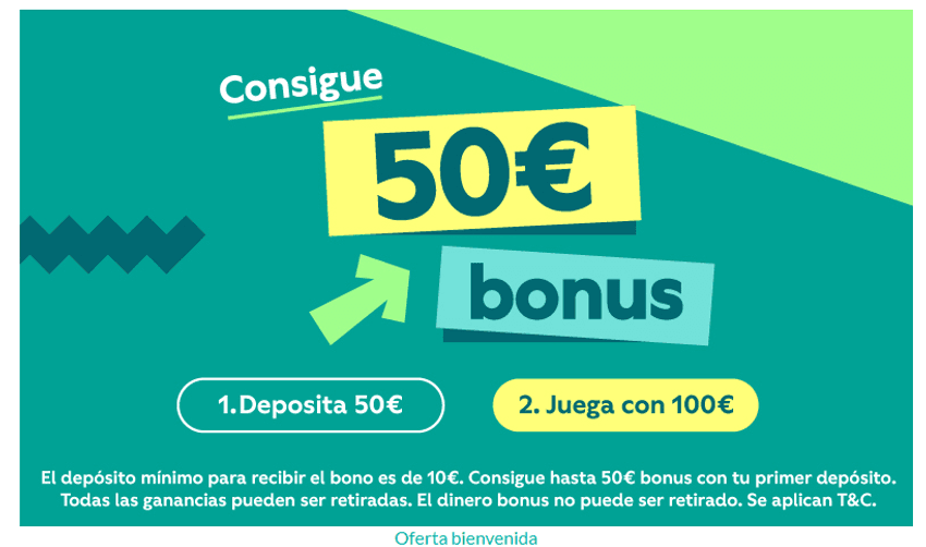 Banner promocional de tombola con bono de bienvenida de hasta 50 euros
