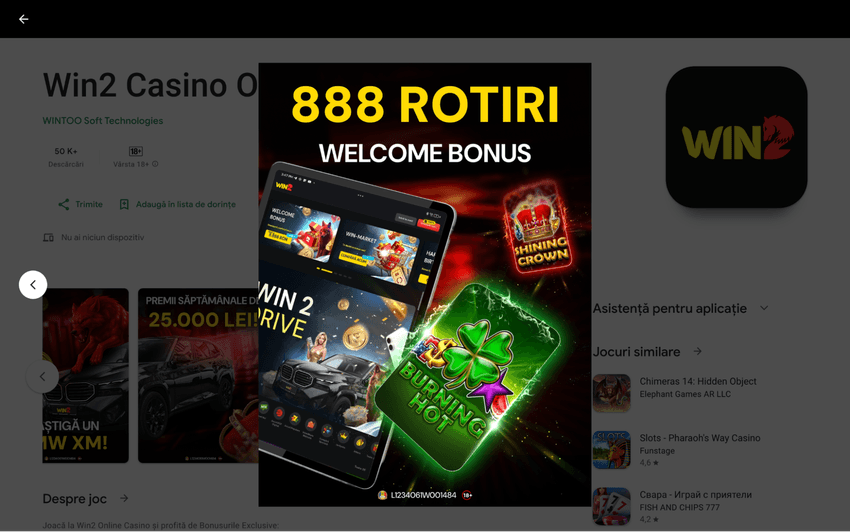 Bonus de bun venit Win2 cu 888 rotiri gratuite
