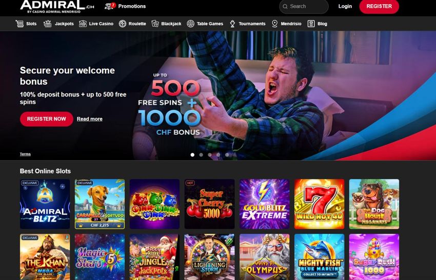 Admiral CH – Legales Schweizer Online-Casino Ansicht der offiziellen und legalen Admiral CH-Website für Schweizer Spieler.