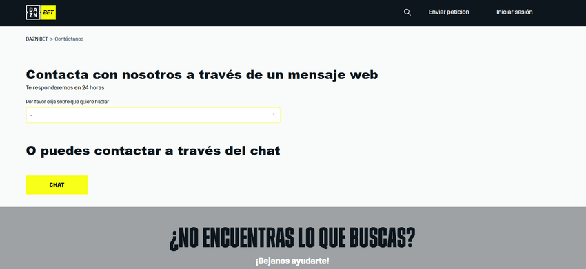 Atención al cliente de DAZN Bet Centro de ayuda de DAZN Bet con formulario de contacto y acceso al chat de atención al cliente.