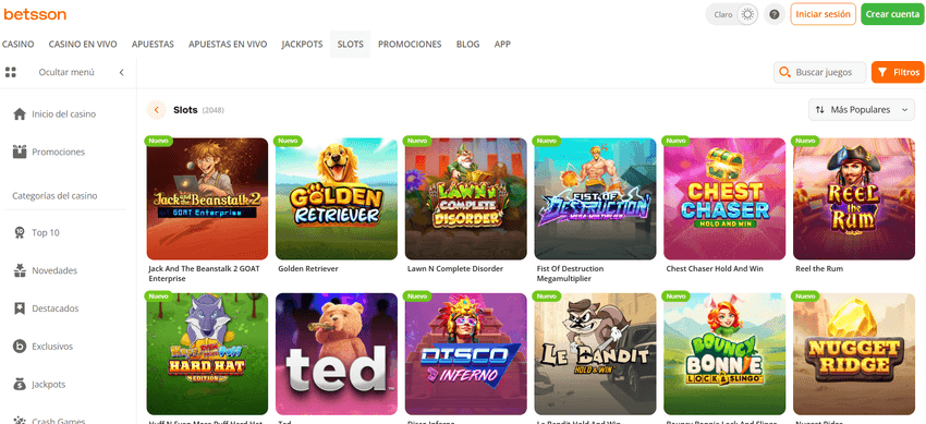 Catálogo de slots de Betsson Casino España