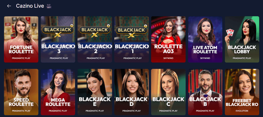 NetBet Live Casino Secțiunea NetBet Live Casino cu mese de ruletă, blackjack și alte jocuri cu dealeri live.