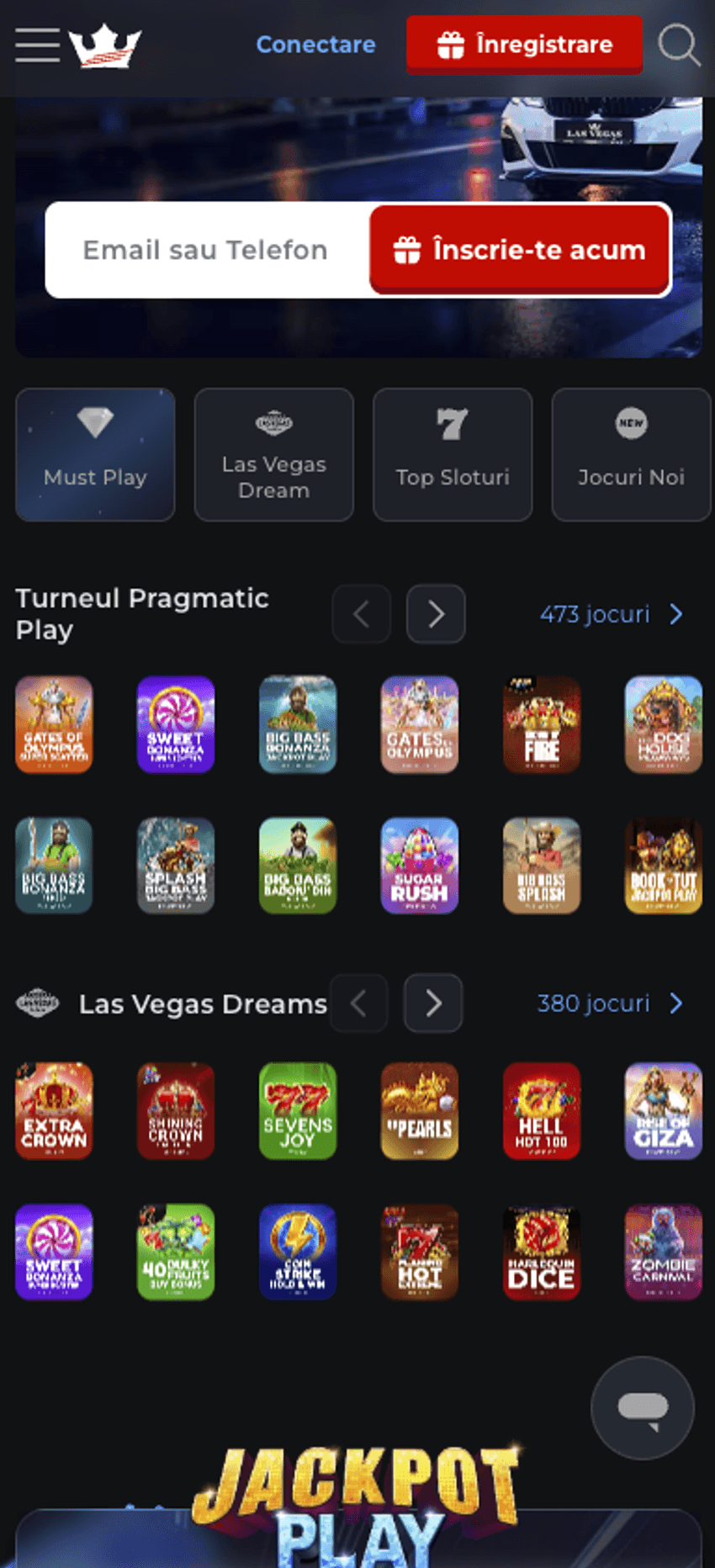 Las Vegas Casino pe telefon mobil Versiunea mobilă Las Vegas Casino cu sloturi Pragmatic Play și categorii de jocuri