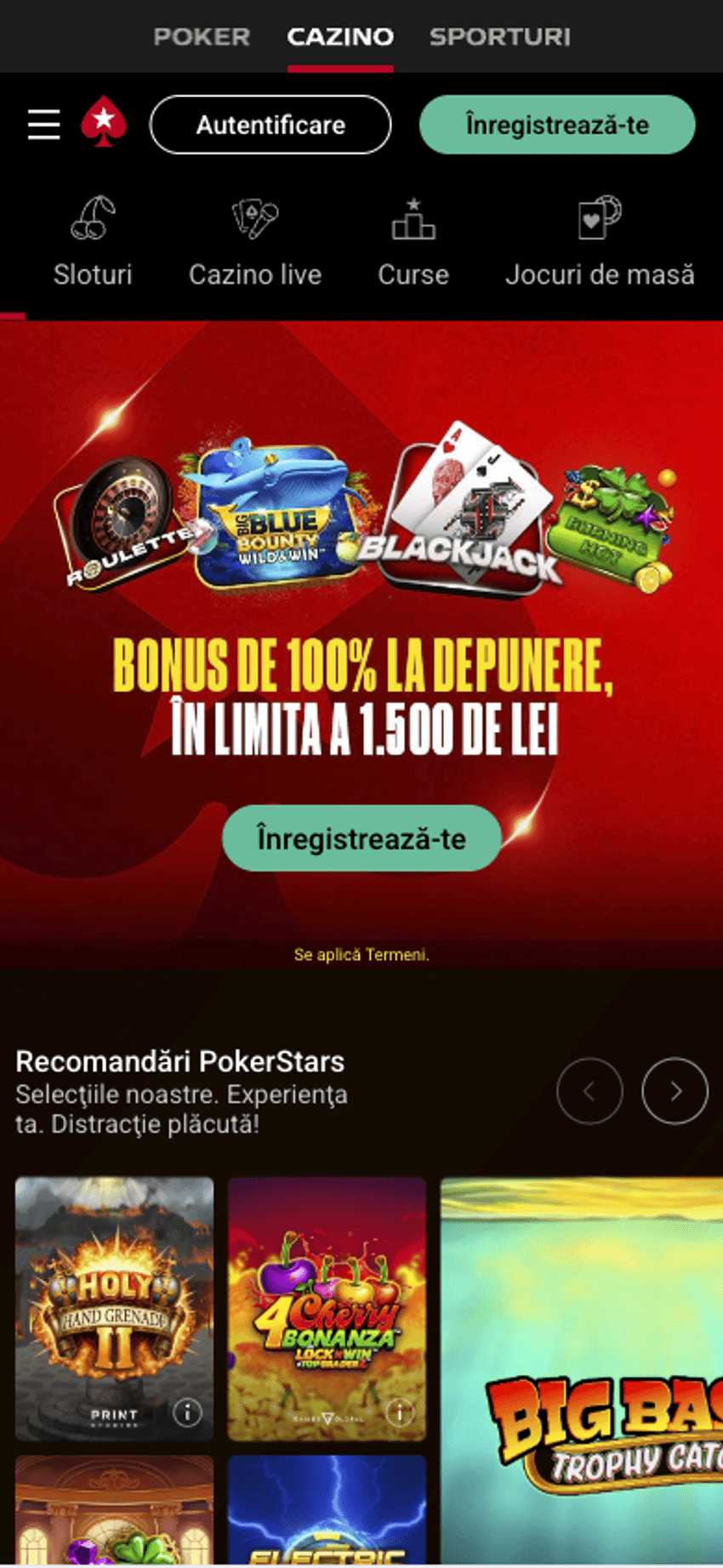 Experiența PokerStars Casino pe mobil Versiunea mobilă PokerStars Casino cu bonus de bun venit și selecție de jocuri