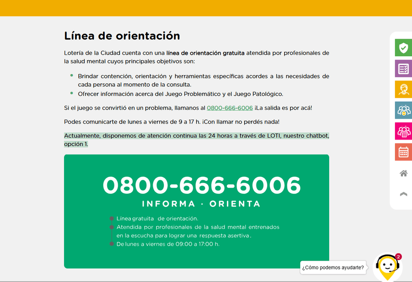 Línea gratuita de orientación para juego problemático Línea de ayuda LOTBA 0800-666-6006