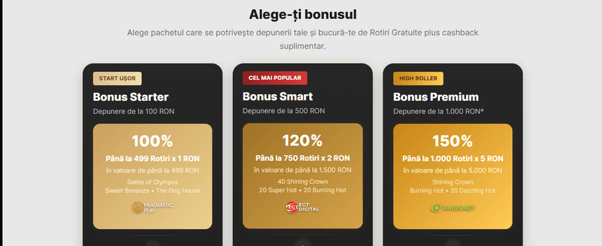 Pachete bonus disponibile pentru utilizatori noi