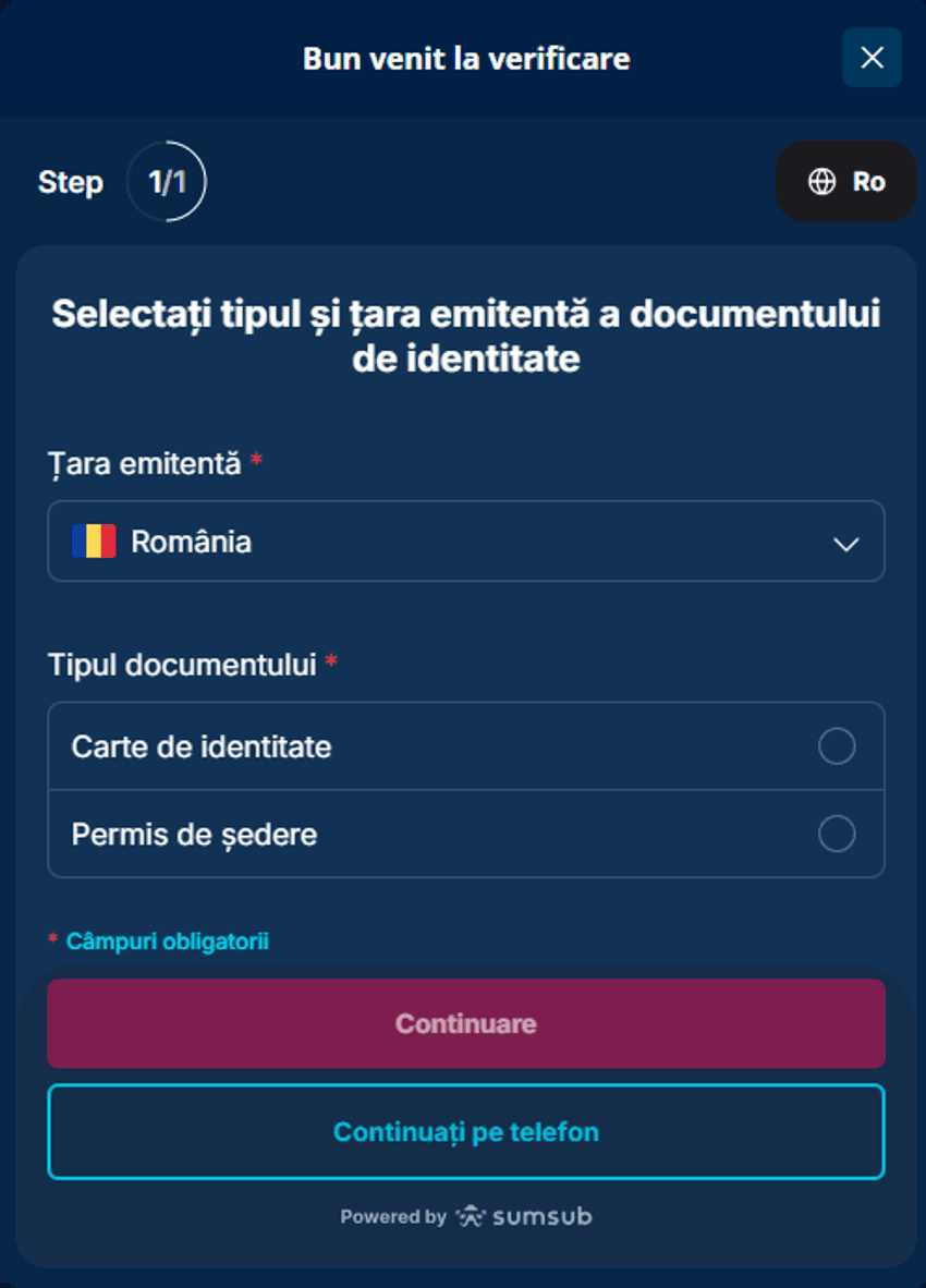 Verificare identitate Mr Bit cu selecția documentului