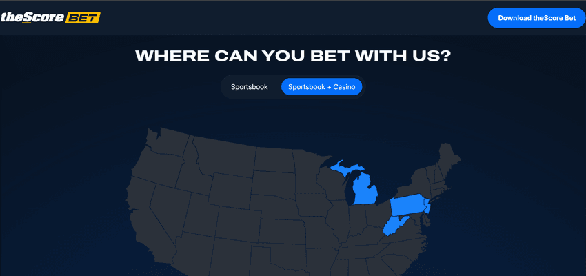 theScore Bet available states in the US including Michigan