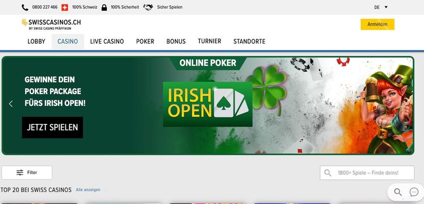 Swisscasinos – Lizenziertes Online-Casino Schweiz Screenshot der legalen Swisscasinos-Webseite – lizenziertes Online-Casino Schweiz.
