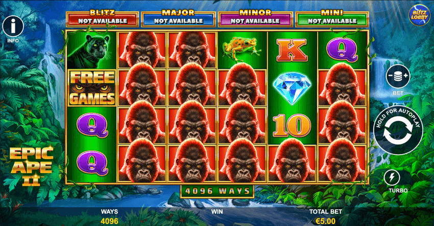 Epic Ape II – Jackpot Blitz de Playtech Panatalla de juego de Epic Ape II