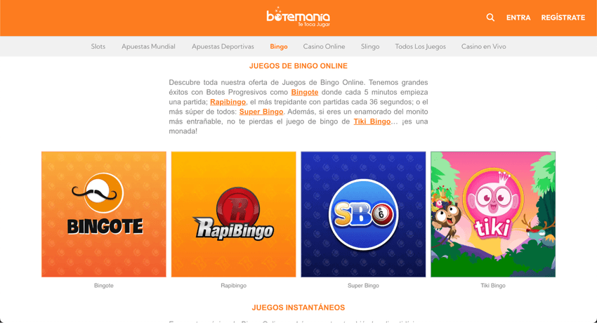 Juegos de bingo en Botemanía Selección de salas y juegos de bingo online disponibles en Botemanía, incluyendo Bingote, RapiBingo y Super Bingo.
