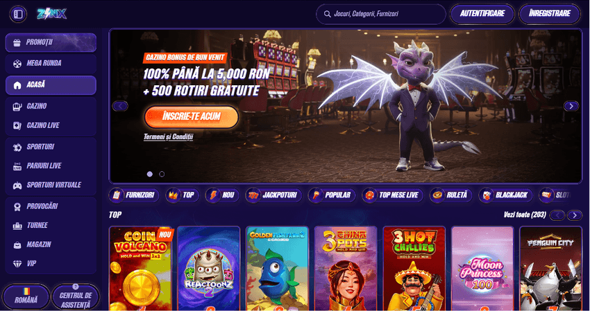 Banner principal Zinx cu bonus de bun venit și rotiri gratuite