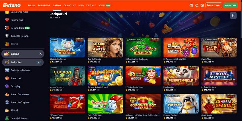 Top sloturi cu jackpot pe Betano Casino România