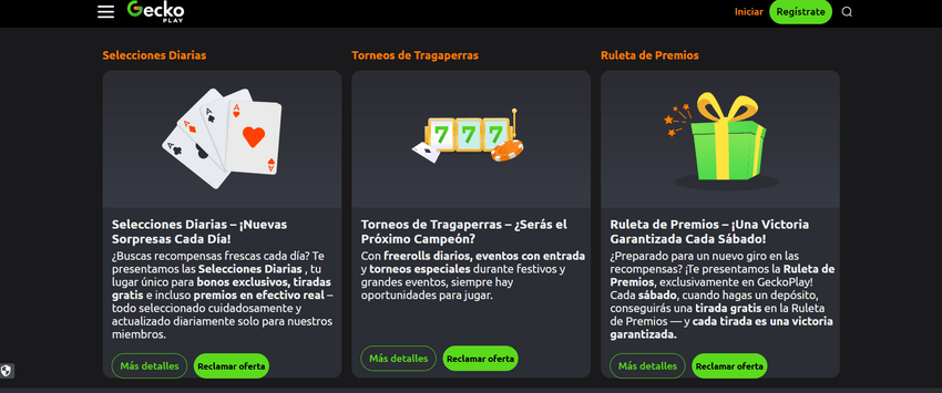 Promociones adicionales de GeckoPlay Promociones de GeckoPlay con Selecciones Diarias, torneos y Ruleta de Premios
