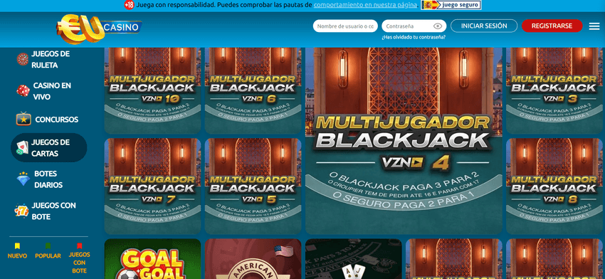 Blackjack RNG de EUcasino Juegos de blackjack RNG de EUcasino con varias mesas Multijugador Blackjack