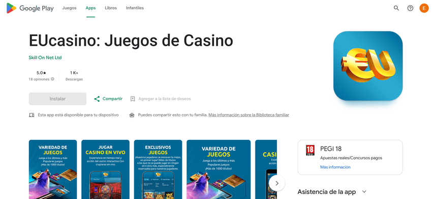 App de EUcasino para Android Aplicación EUcasino Juegos de Casino disponible en Google Play para Android