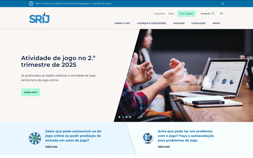 SRIJ – Estatísticas e jogo responsável SRIJ Página inicial com dados e avisos