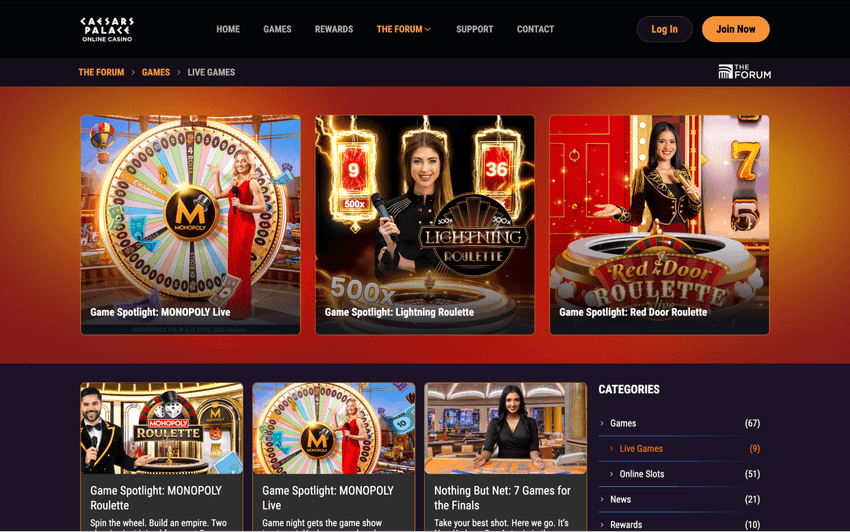 Caesars Palace Online Casino West Virginia live dealer lobby featuring real-time table games hosted by professional dealers.