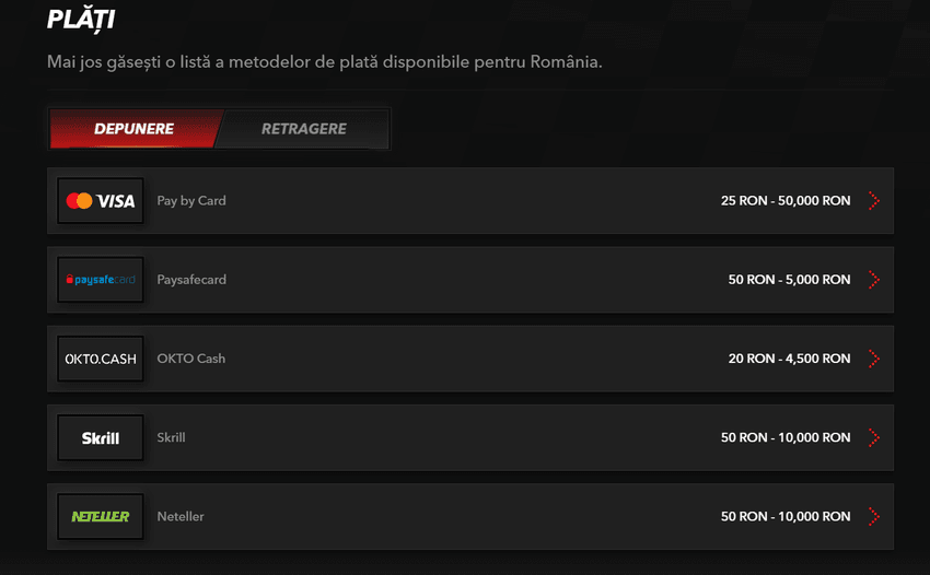 Metode de plată TopBet pentru depuneri și retrageri