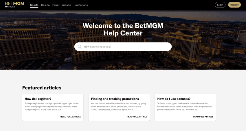 BetMGM Casino Help Center BetMGM Help Center page providing customer support options, FAQs, and account assistance resources.