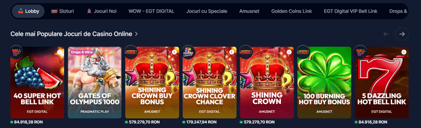 Jocurile NetBet Casino Lobby-ul NetBet Casino cu sloturi populare și jackpoturi progresive de la furnizori internaționali.