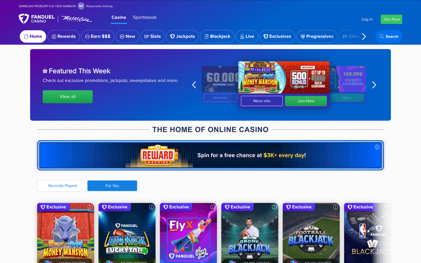 FanDuel MI casino interface screenshot Screenshot of FanDuel Michigan casino interface